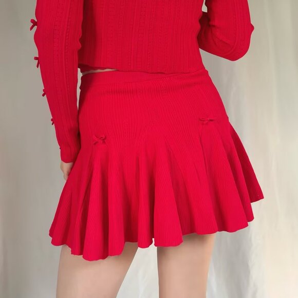 LSF Meryl Rib Pointelle Mini Skirt - Candy Apple - Picture 2 of 6